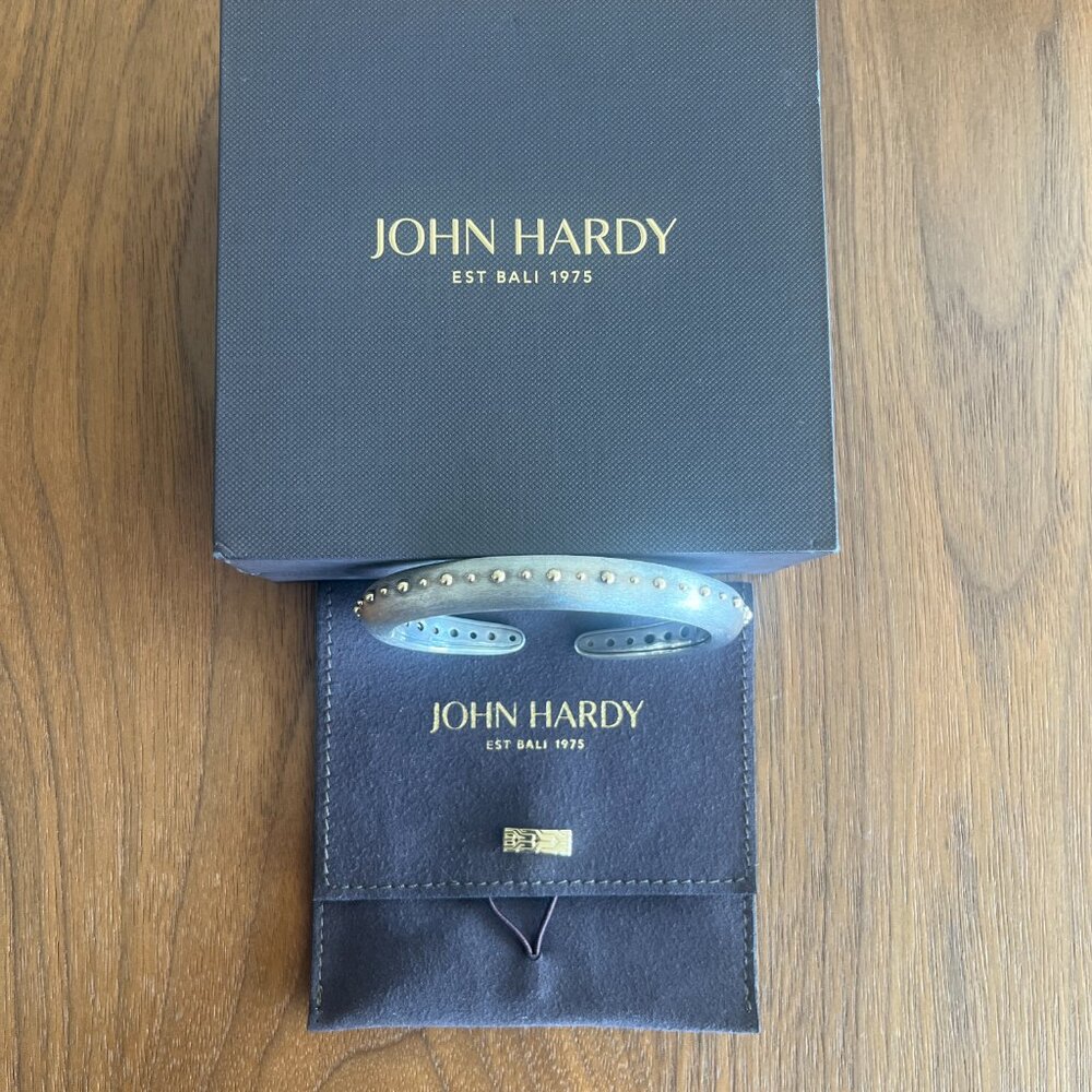 JOHN HARDY STERLING SILVER & 18K YELLOW GOLD DOT BRUSHED KICK CUFF BRACELET - Picture 9 of 11